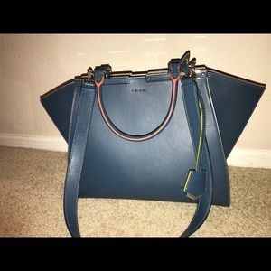 Authentic Fendi 3Jours Navy Blue Leather Shoulder